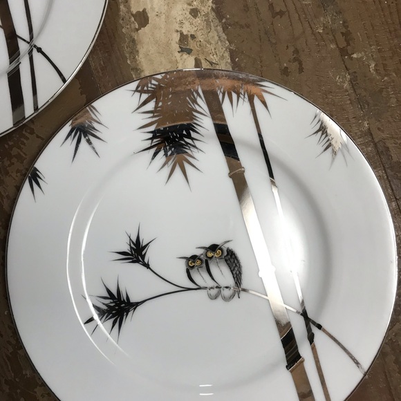 Vintage Lot of 4 Kutani Platinum Silver Owl Bamboo 7 in Plates - Picture 4 of 6